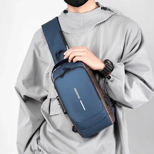 Anti-Theft Chest Bag with USB Charging - Blue